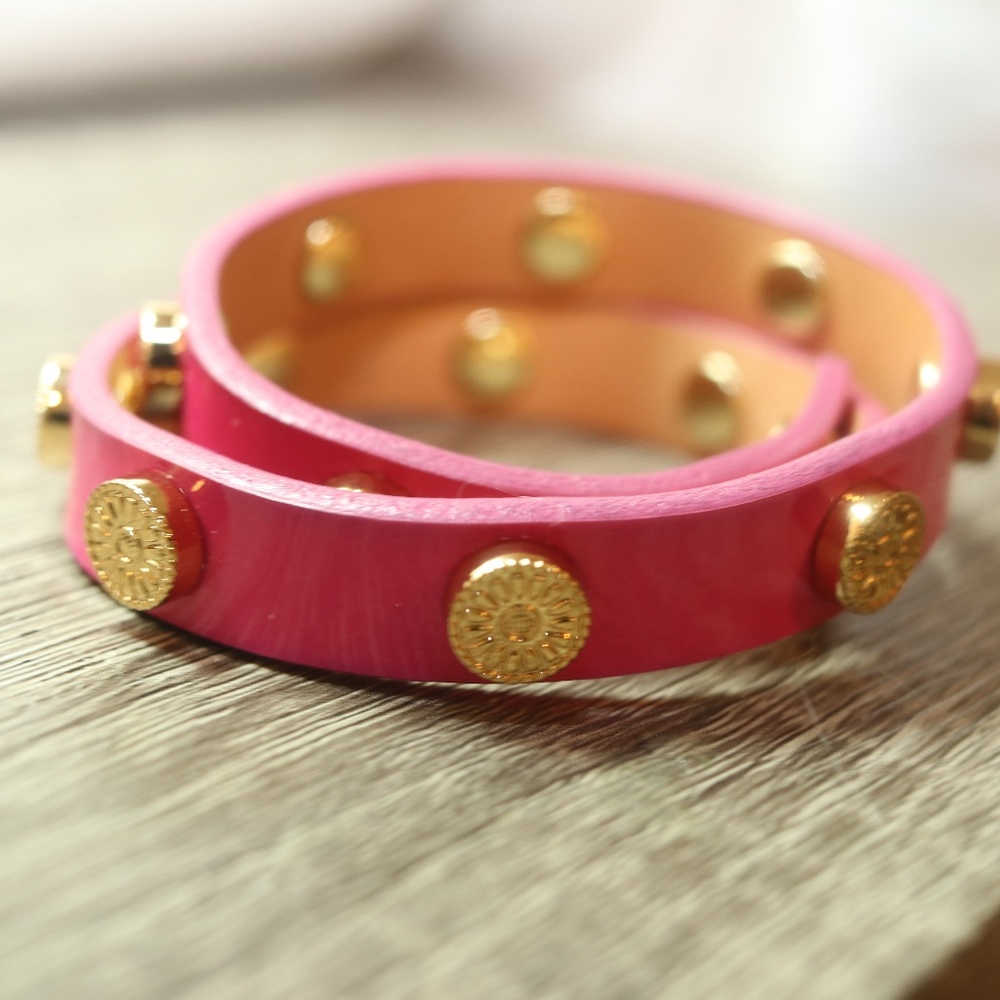 Tory Burch Pink Patent Foundation Wrap Bracelet